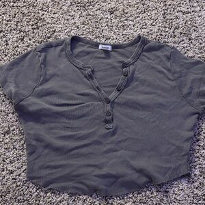 Garage Charcoal Button-Up Crop Top